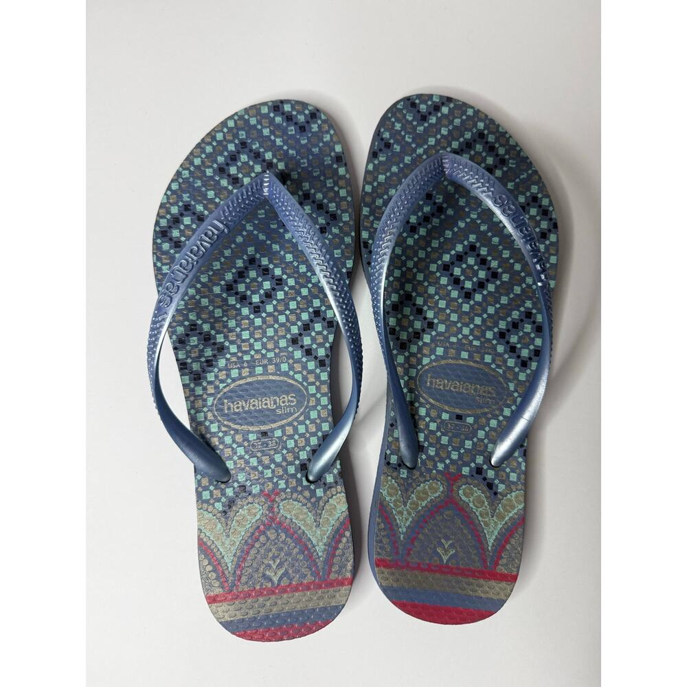 Havaianas Slim Strap Rubber Flip Flops Women’s Size 6 (37-38) Blue Beach Sandals